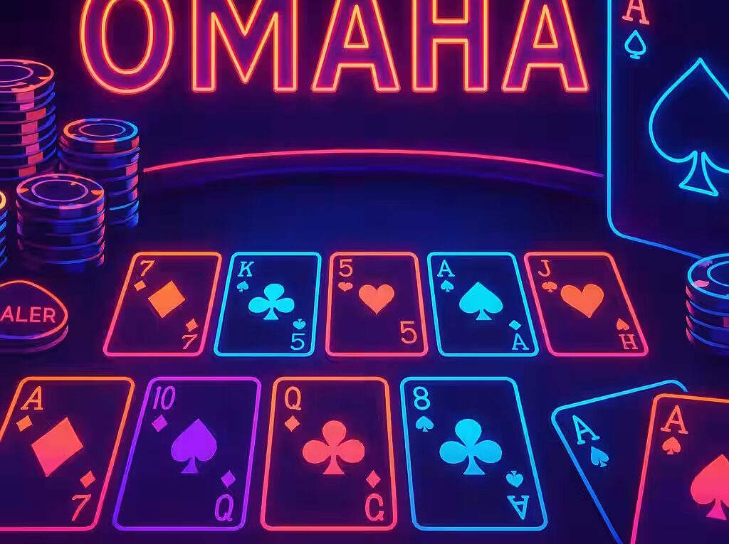 Omaha Poker anschaulich als visuelle Umsetzung|Omaha Poker mit zentralem Motiv in klarer Darstellung|Atmosphaerische Szene zu Omaha Poker