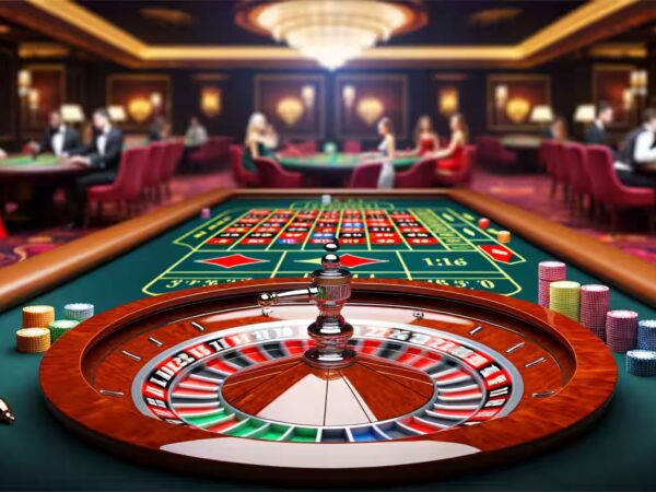 Ein realistisch dargestellter Roulette-Tisch mit Jetons und sich drehender Kugel.|Eine Spielerhand setzt gezielt Jetons auf ein Roulette-Feld.|Eine realistische Darstellung eines Roulette-Kessels mit Gewinnchancen-Visualisierung.