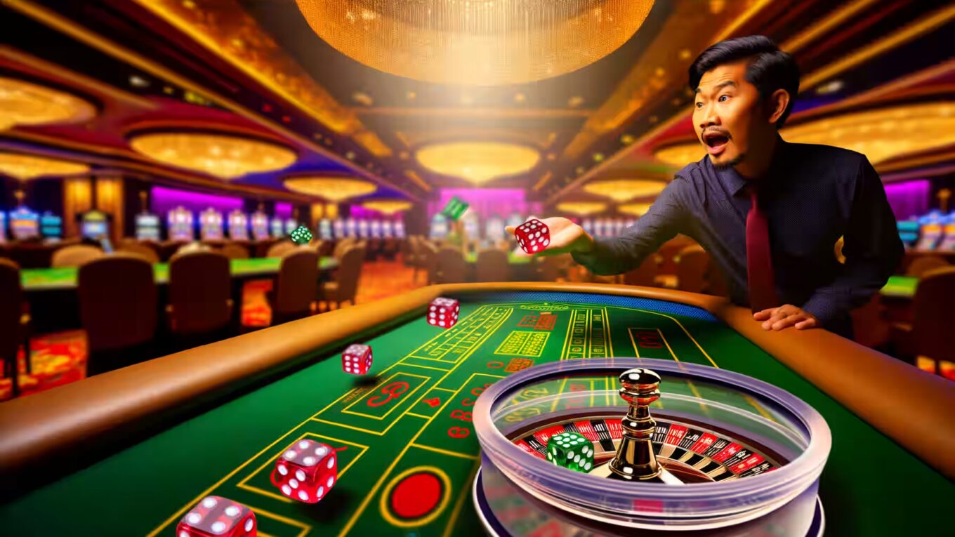 Ein Spieler setzt am Sic Bo-Tisch in einem Casino