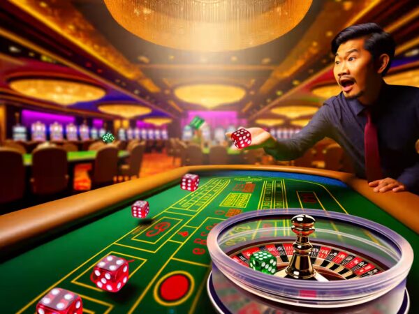 Ein Spieler setzt am Sic Bo-Tisch in einem Casino