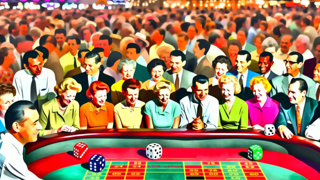 Die besten Würfelspiele: 7 Strategien für mehr Gewinn 1 Ein lebhaftes Bild eines Casino-Würfeltisches in Aktion