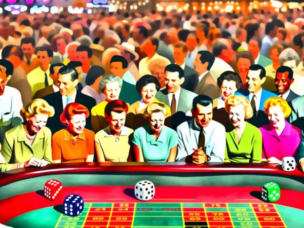 Ein lebhaftes Bild eines Casino-Würfeltisches in Aktion